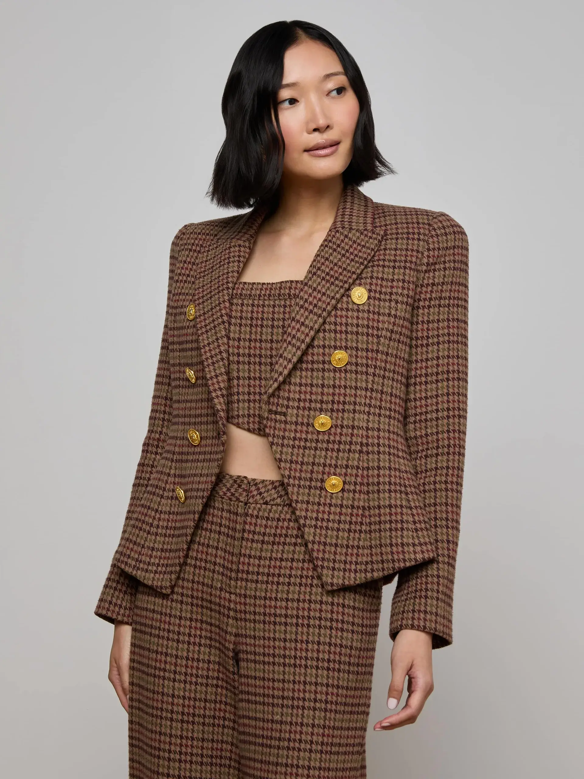 L'AGENCE - Bethany Houndstooth Blazer in Dark Brown Multi Houndstooth