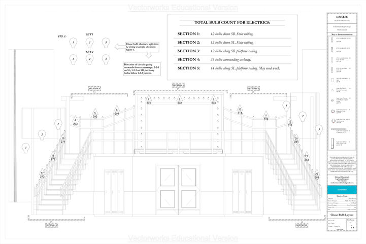 Chase bulb electrical map focus for the show, "Grease!" by Jim Jacobs & Warren Casey.