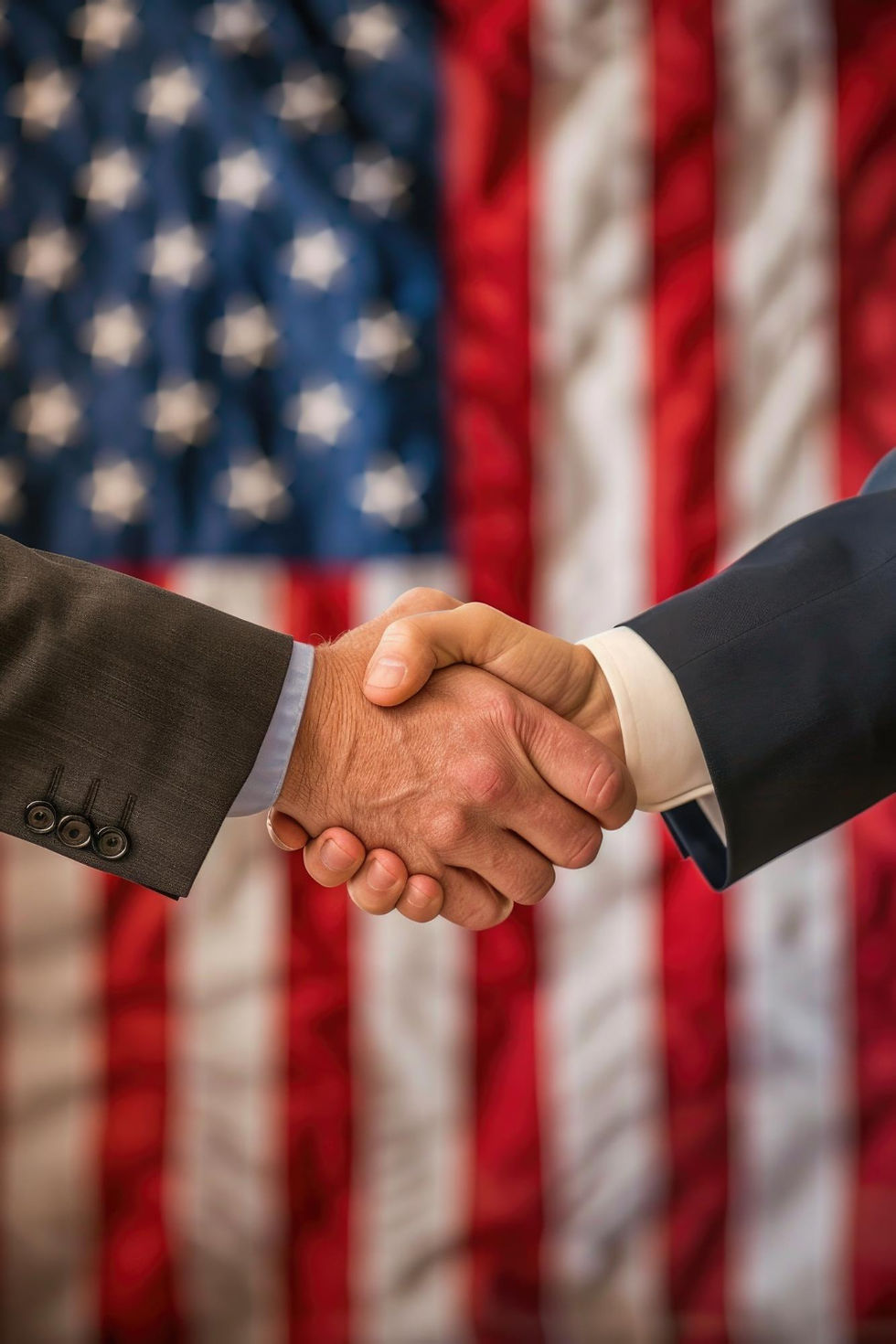 Handshake in front of the American flag