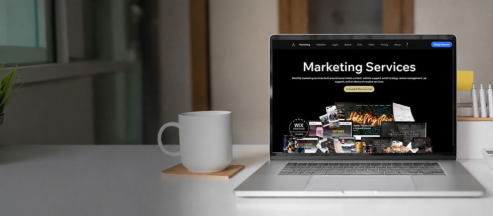 Laptop showing 'Marketing Services' for on-demand design