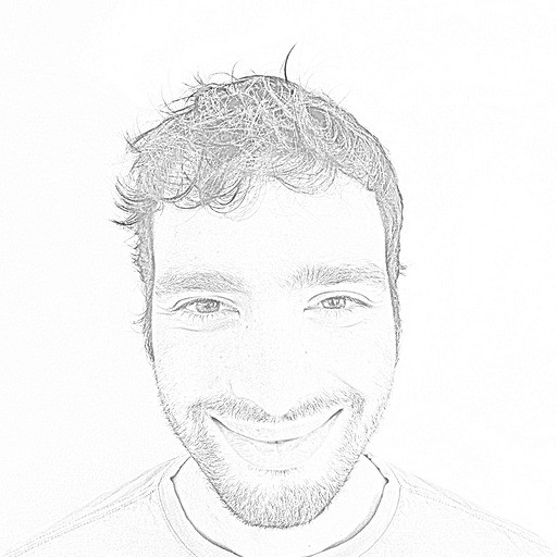 Sketch of a smiling team member at an AI innovation company.