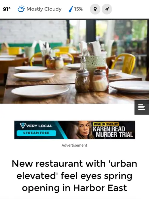 Restaurant table setting News, WBAL 11 News, Baltimore, urban elevated feel, Harbor East.
