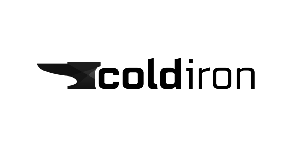 Cold Iron logo featuring a stylized anvil and brand name on white background.