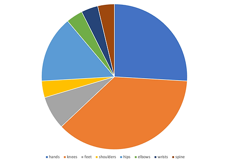 Pie chart showing joints primarily affected by arthritis