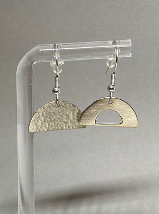 Set of earrings, hammered semi-circle , smooth semi-circle