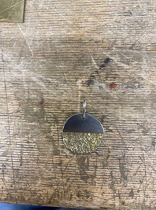 Necklace pendant, half circle, full circle, mixed metals, silver and brass
