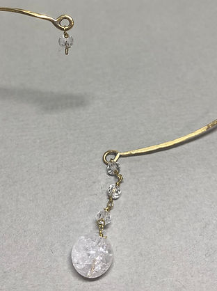 Brass Necklace pendant with diamond clear gem and glass beads