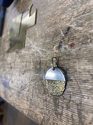 Necklace pendant, half circle, full circle, mixed metals, silver and brass