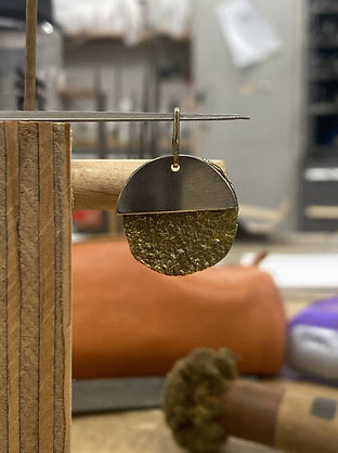 Necklace pendant, half circle, full circle, mixed metals, silver and brass