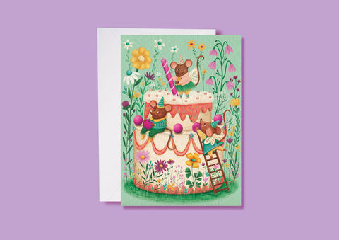Barbara Denef Illustration - Birthday card design - birthday cake - cute animal characters - birthday card for girls - Every Day occasions 