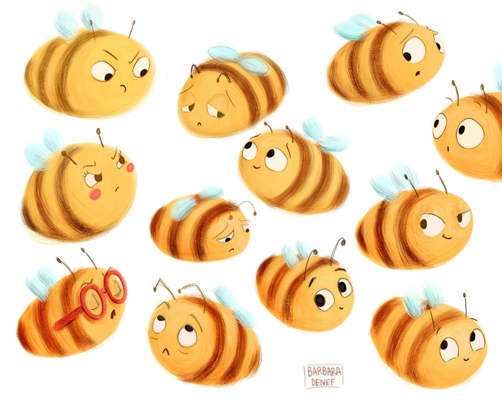 Barbara Denef illustration - animal characters - emotional expressions - cute animals - picture book illustration - children's illustrator- children's book illustration - bees
