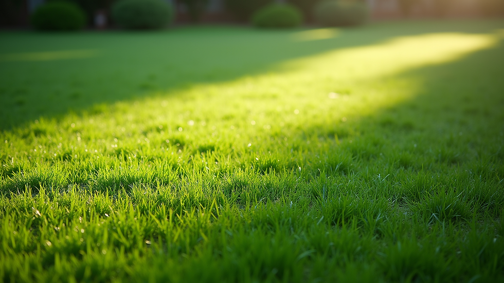 High angle view of a freshly mowed lawn with natural borders in White Hall