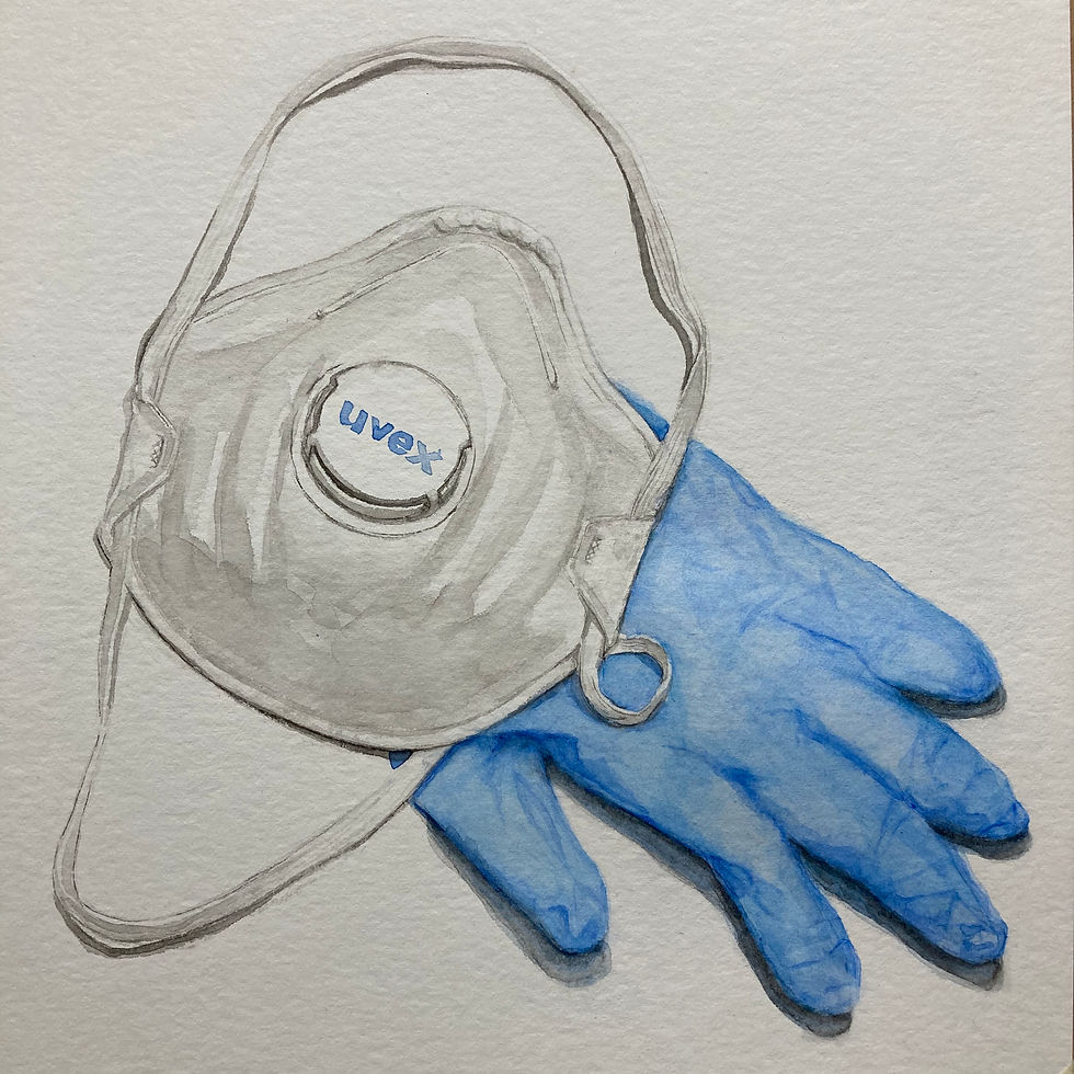 Breathing mask and Nitrile glove.