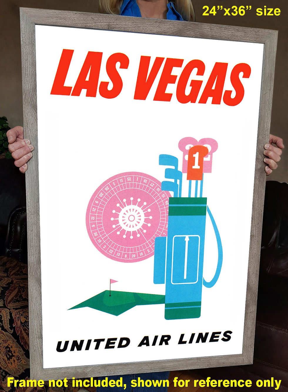 Thumbnail:  Las Vegas, United Airlines - Cool 1960s Vintage poster image with 24x36 frame