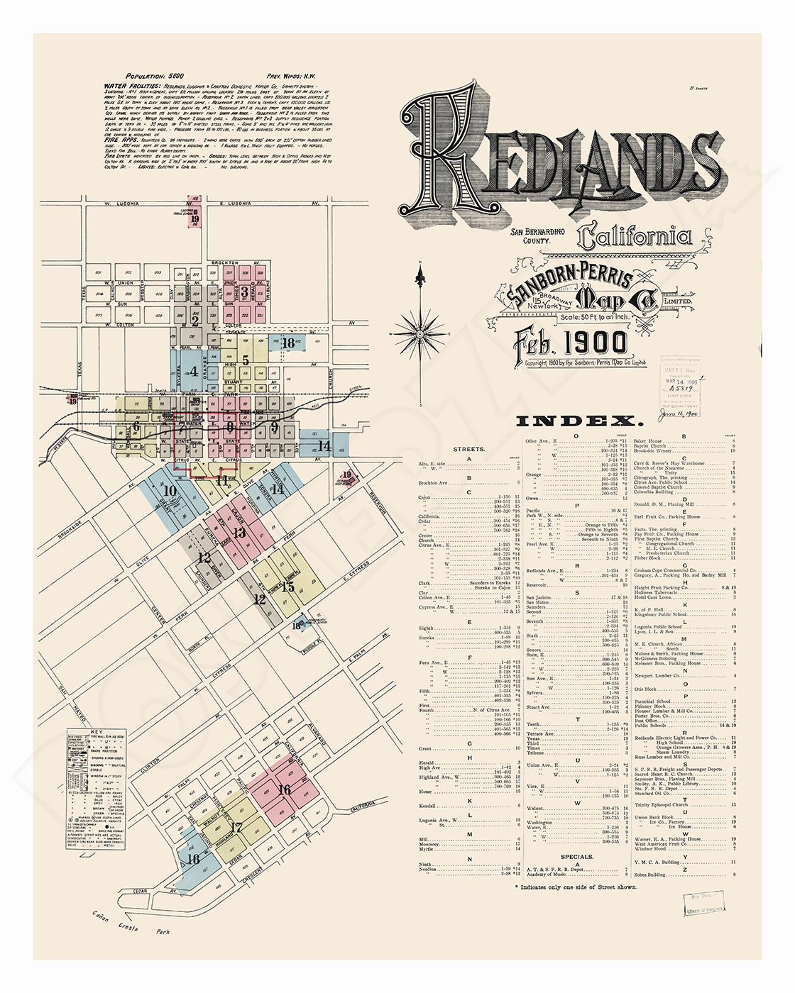 Redlands, Ca. 1900 Sanborn Fire Insurance Exquisitely Detailed Map - Poster
