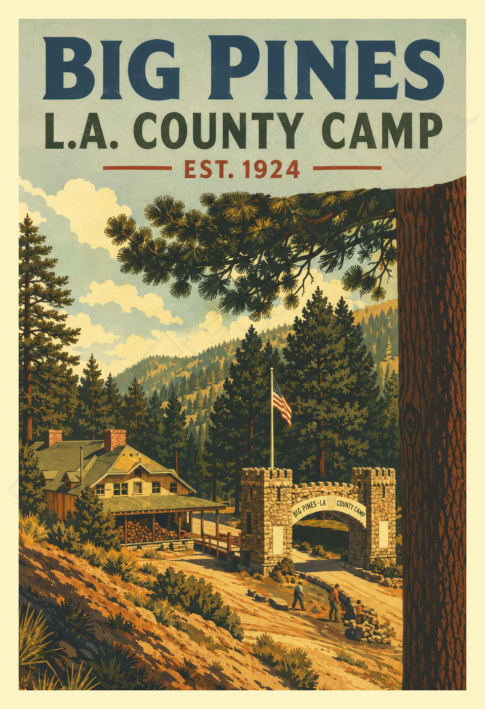 Big Pines Recreation Camp Vintage 1930s WPA-Style Poster Wall Art
