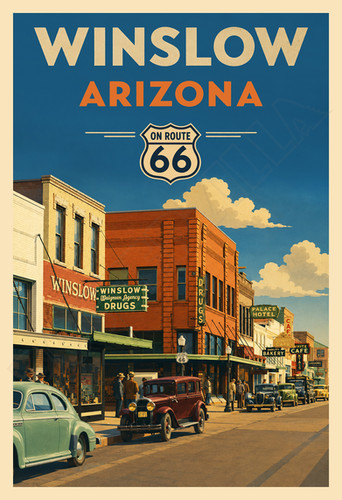 Winslow Arizona Route “Standin on a Corner” - 66 WPA-Style Poster