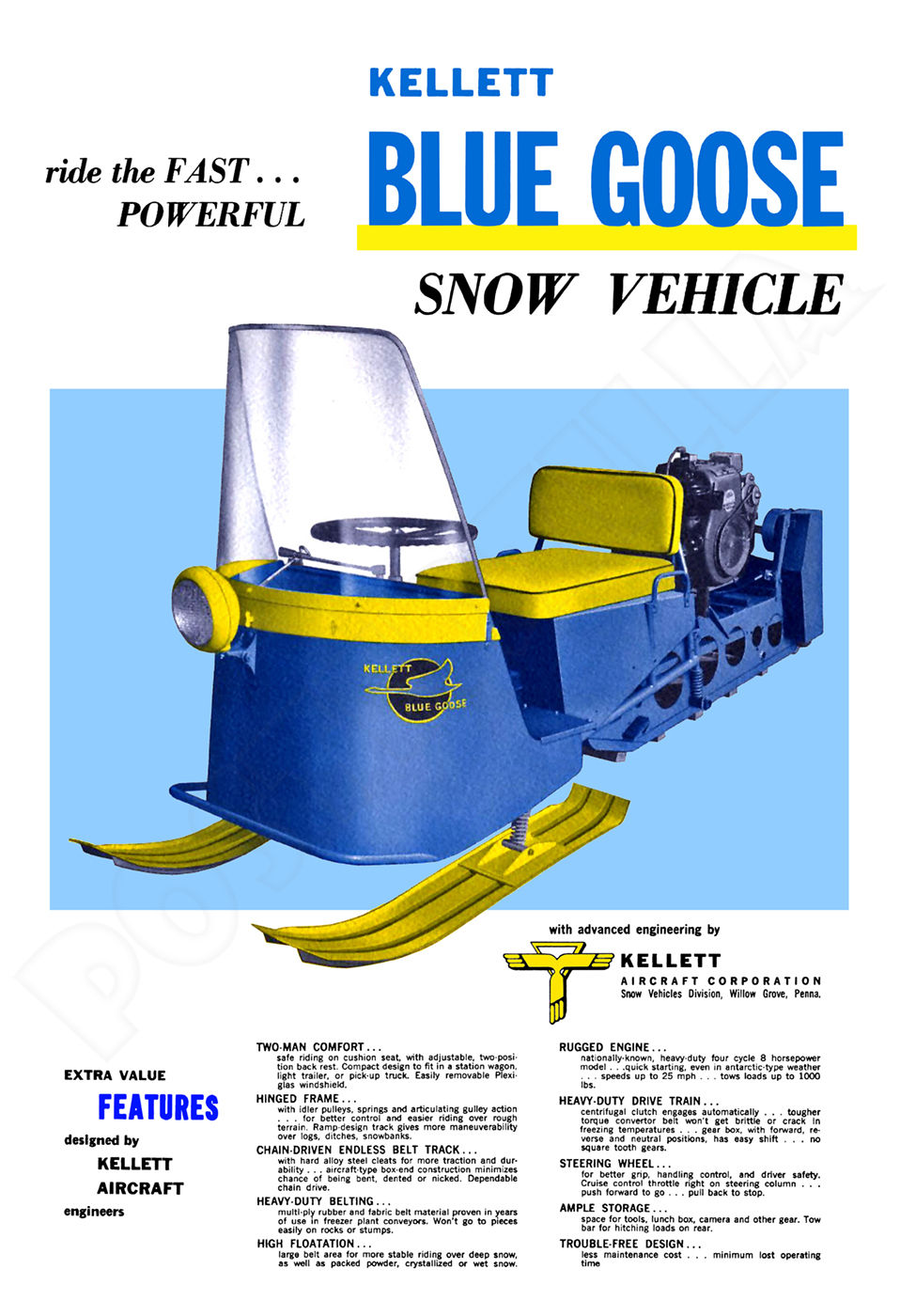 Blue Goose Snowmobile 1963 Vintage-Style Advertising Poster Wall Art