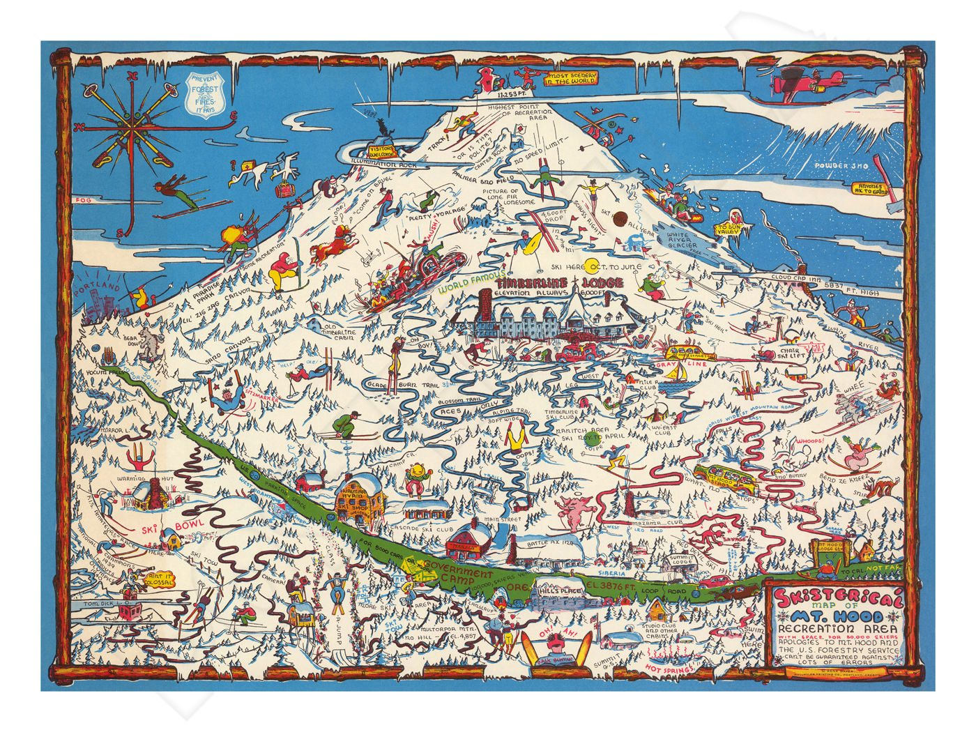 Mount Hood Skisterical 1939 Fun Pictorial Map Poster - 7