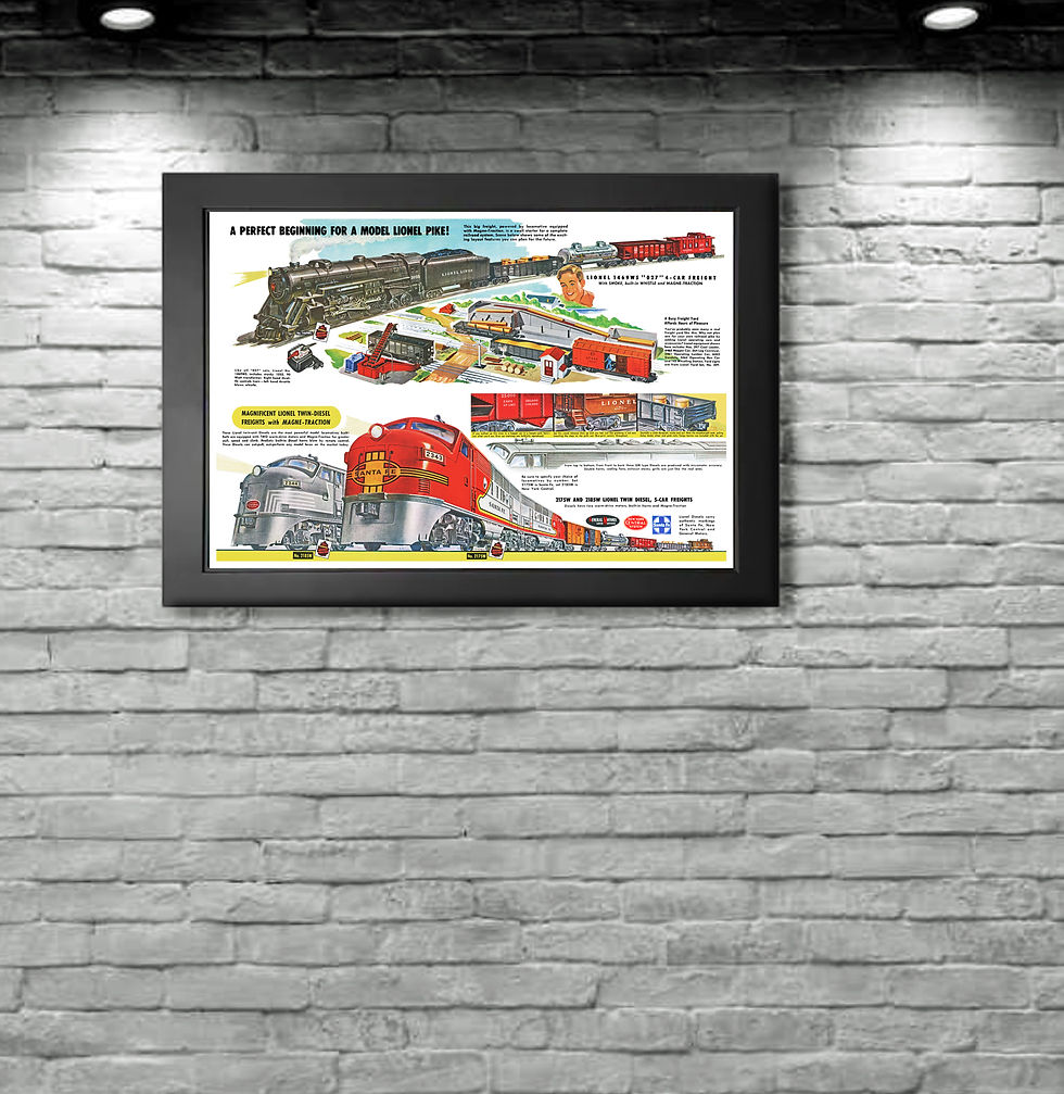 Thumbnail:  Lionel Trains 1951 Model Railroad Vintage poster image with 13x19 frame