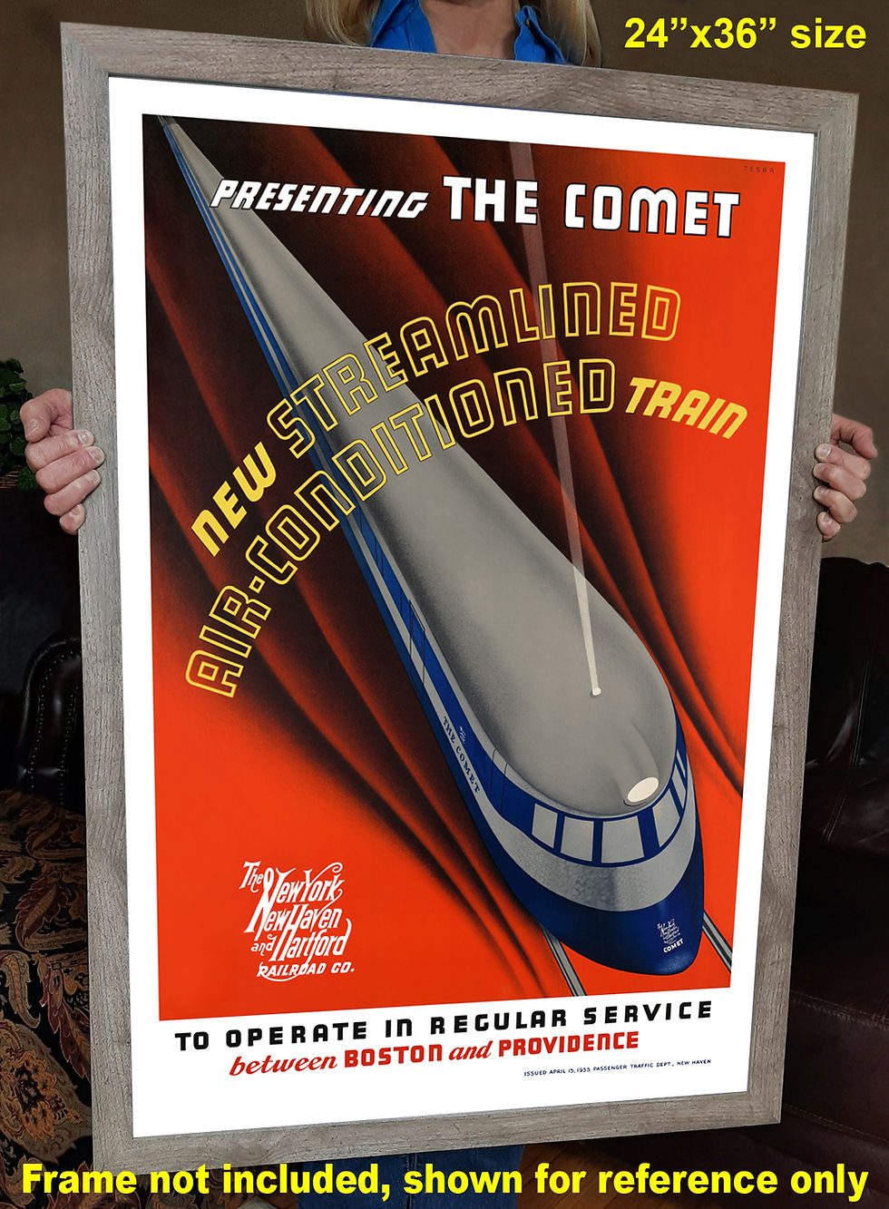 Thumbnail: New York and New Haven Comet Streamliner 1935 Vintage Advertising poster image with 24x36 frame