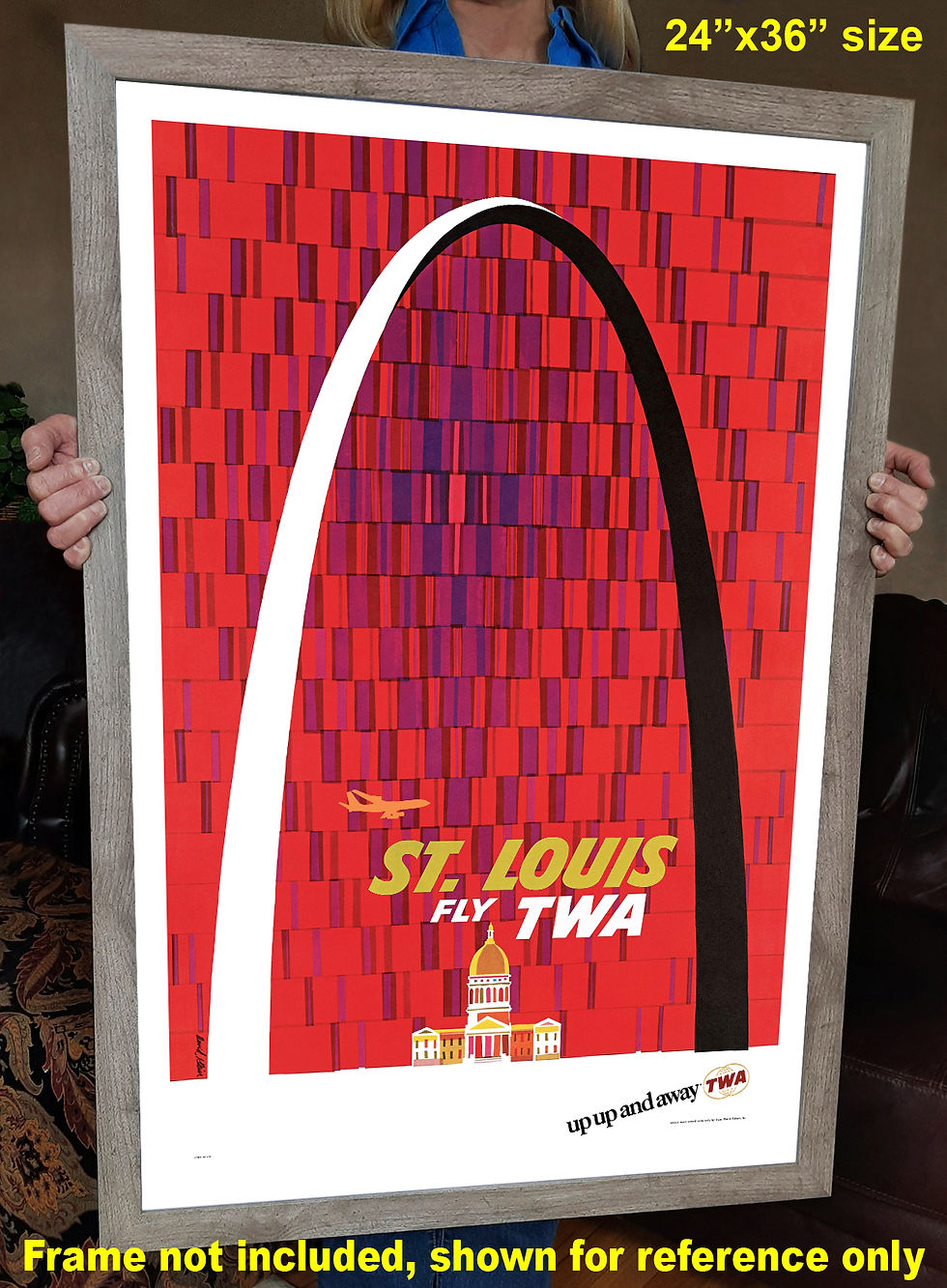 Thumbnail: Saint Louis Arch - Fly TWA 1960s Vintageposter image with 24x36 frame