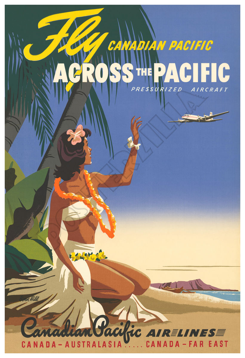 Canadian Pacific Airlines Across The Pacific to Hawaii Vintage 1950 Poster