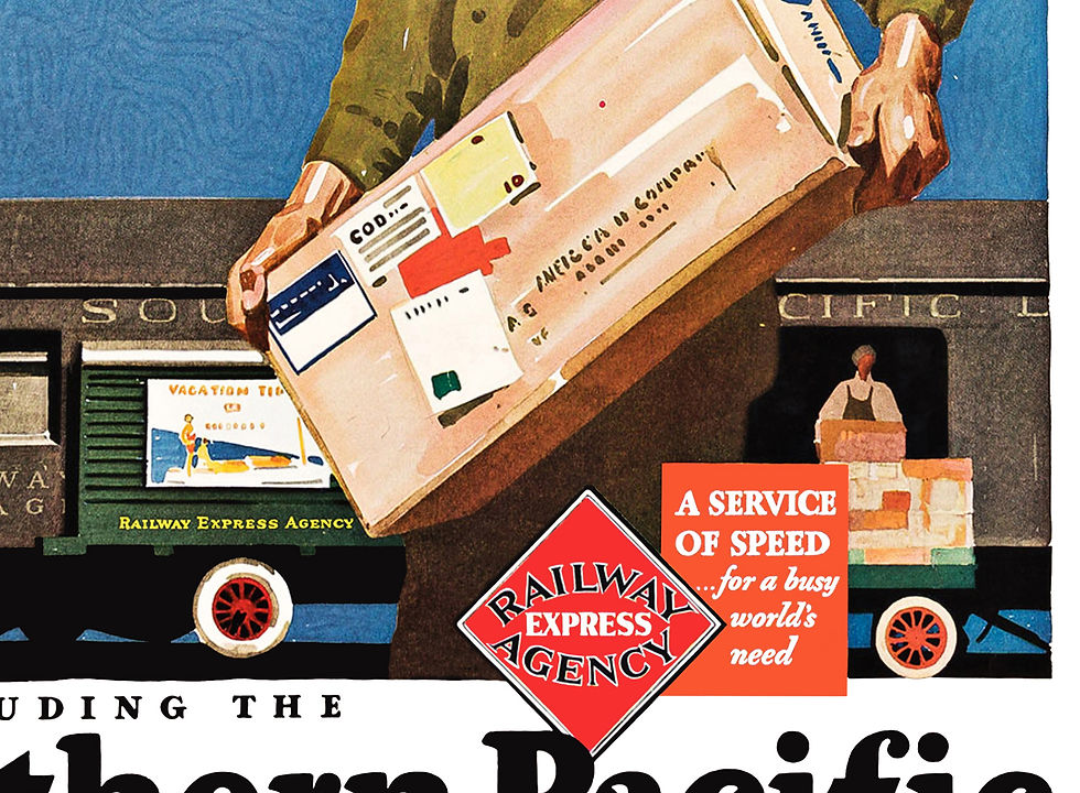 Thumbnail:  Railway Express Agency (REA) – 1930 Southern Pacific Railroad Vintage poster image closeup