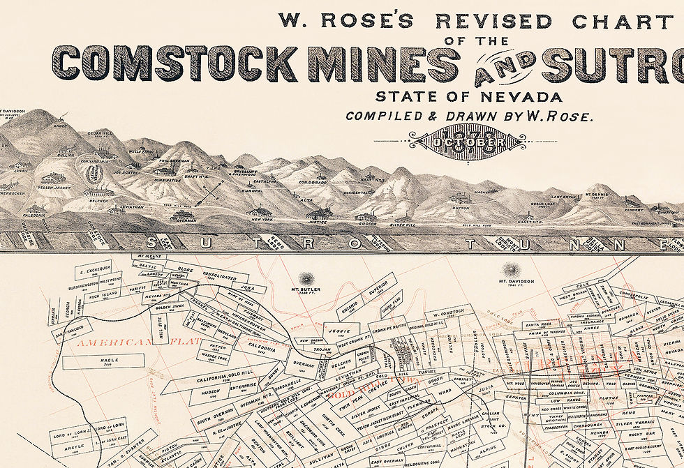 Thumbnail: Comstock Lode & Sutro Tunnel - Virginia City NV 1878 Mining Map � Vintage Poster