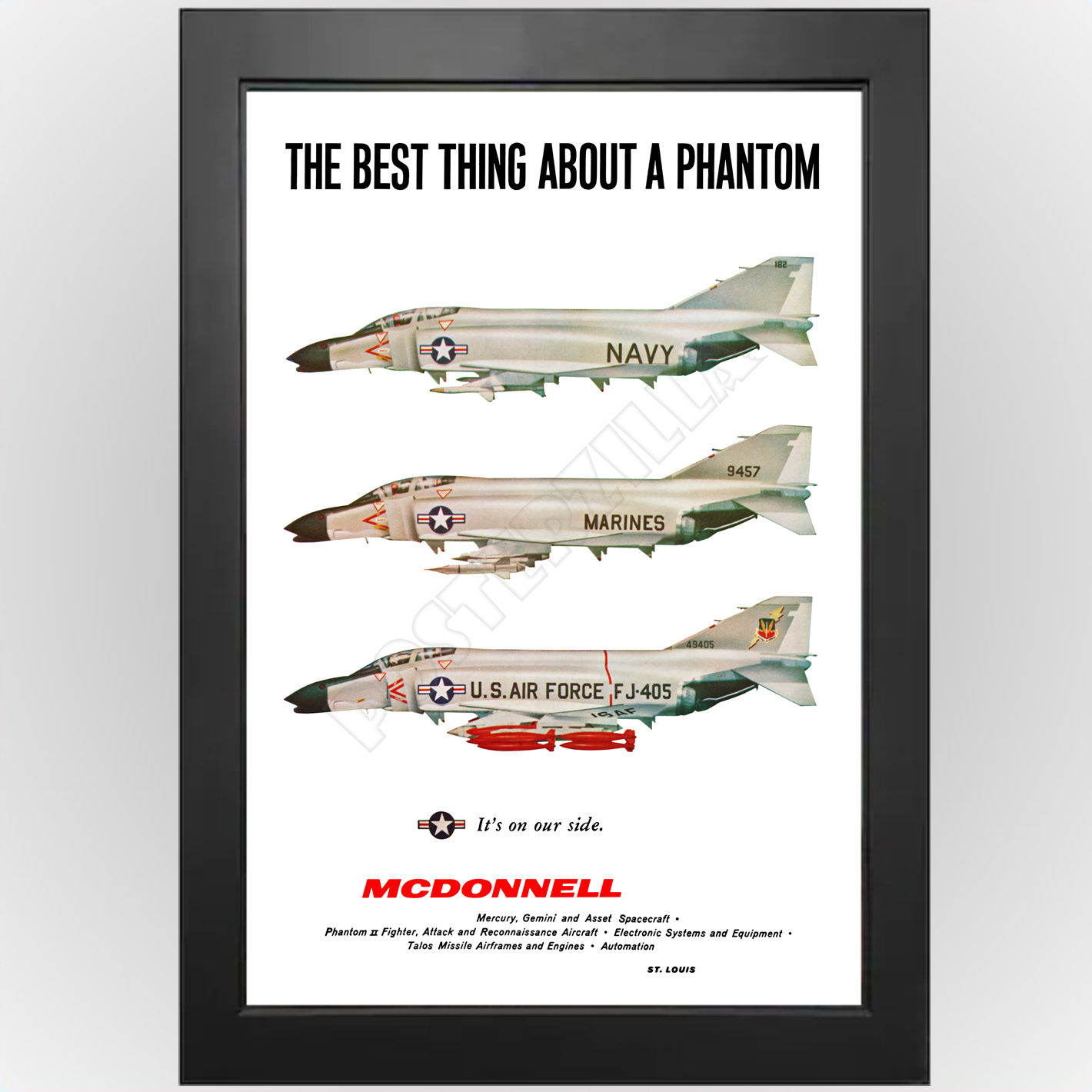 F-4 Phantom II Fighter McDonnell Douglas 1963 poster image with black frame