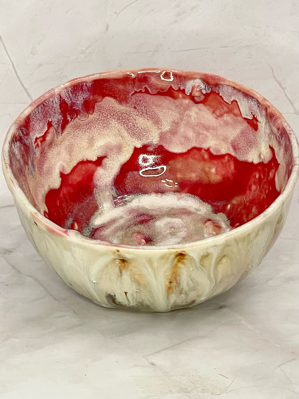 Thumbnail: Neutrals & Red Reactive Small Round Bowl
