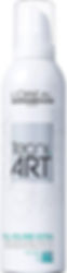 Frasco de L'Oréal Tecni Art com Full Volume Extra. L'oreal Tecni Art Messy Cliché, produto de cabelo.