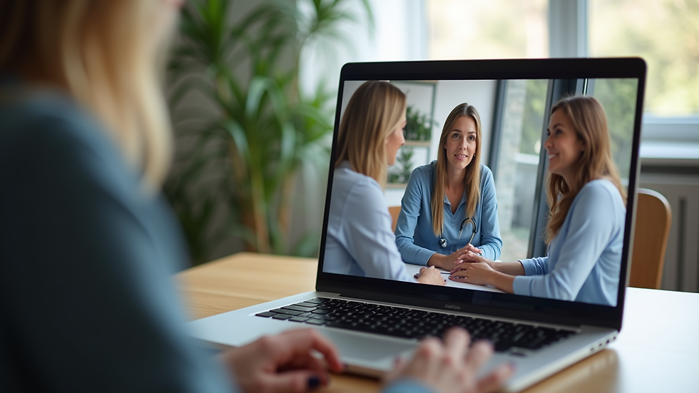 Eye-level view of a laptop displaying a virtual counselling session
