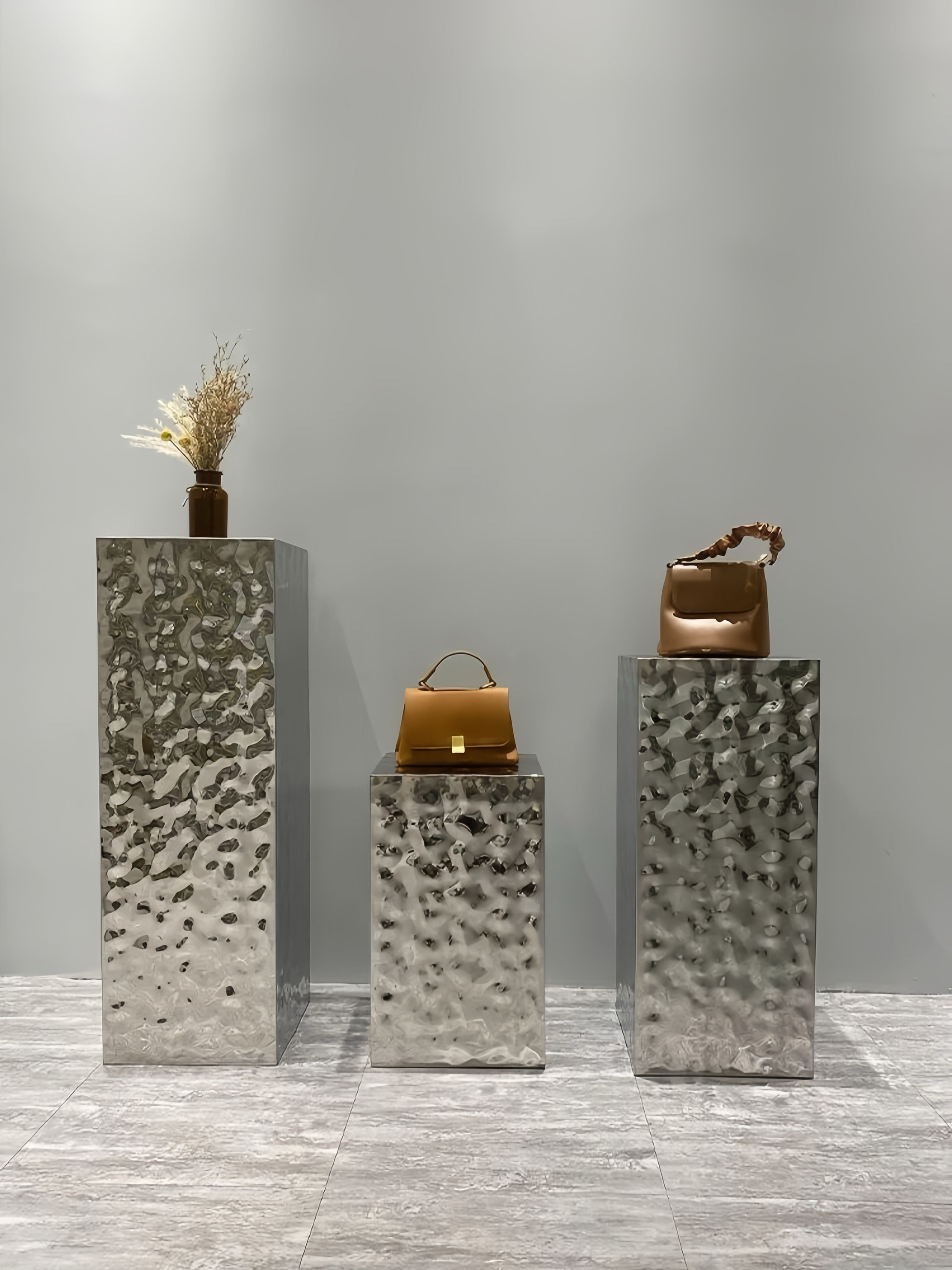 water ripple display geometry pedestal, stainless steel material, customizable size