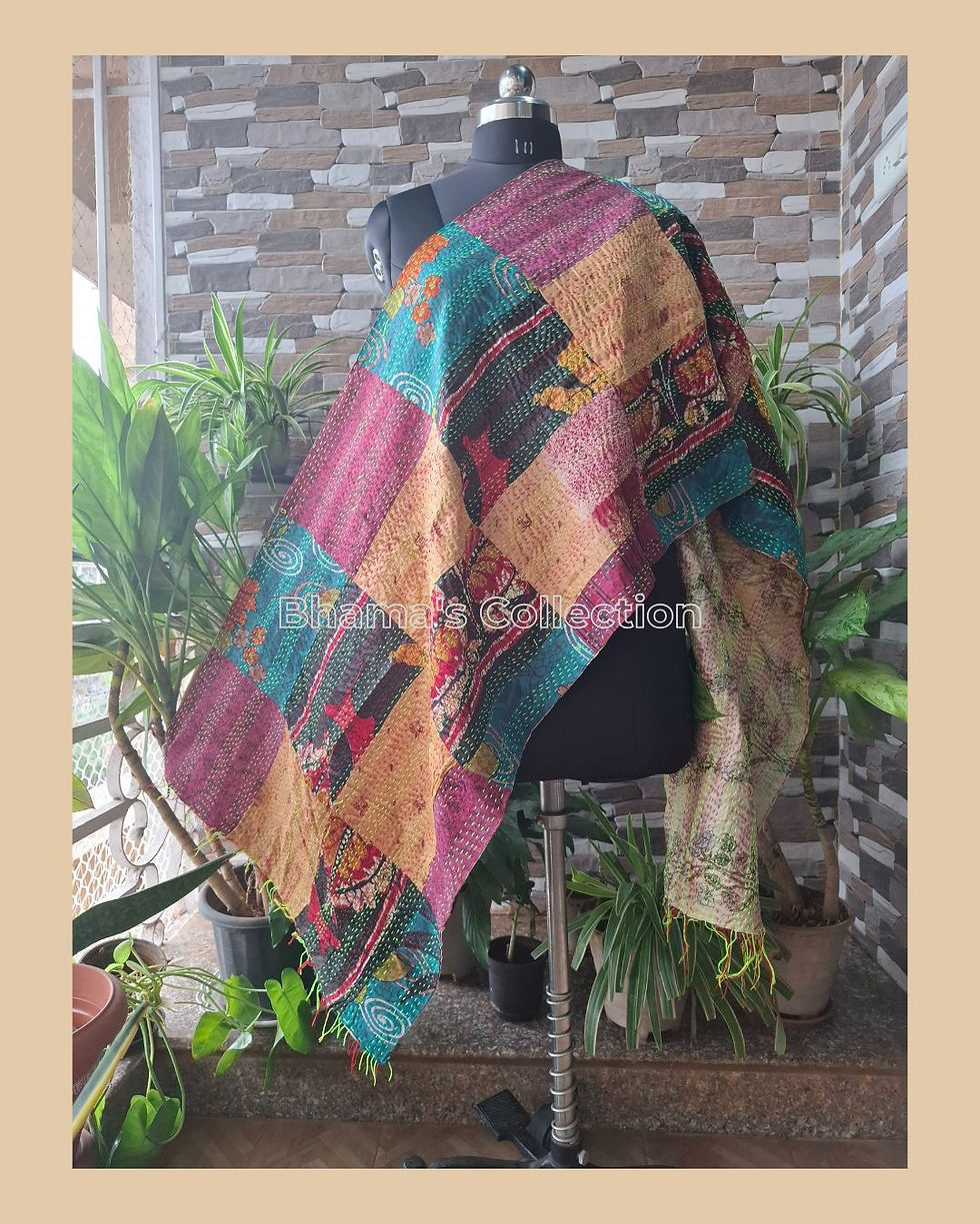 KANTHA REVERSIBLE PATCHWORK SILK STOLE