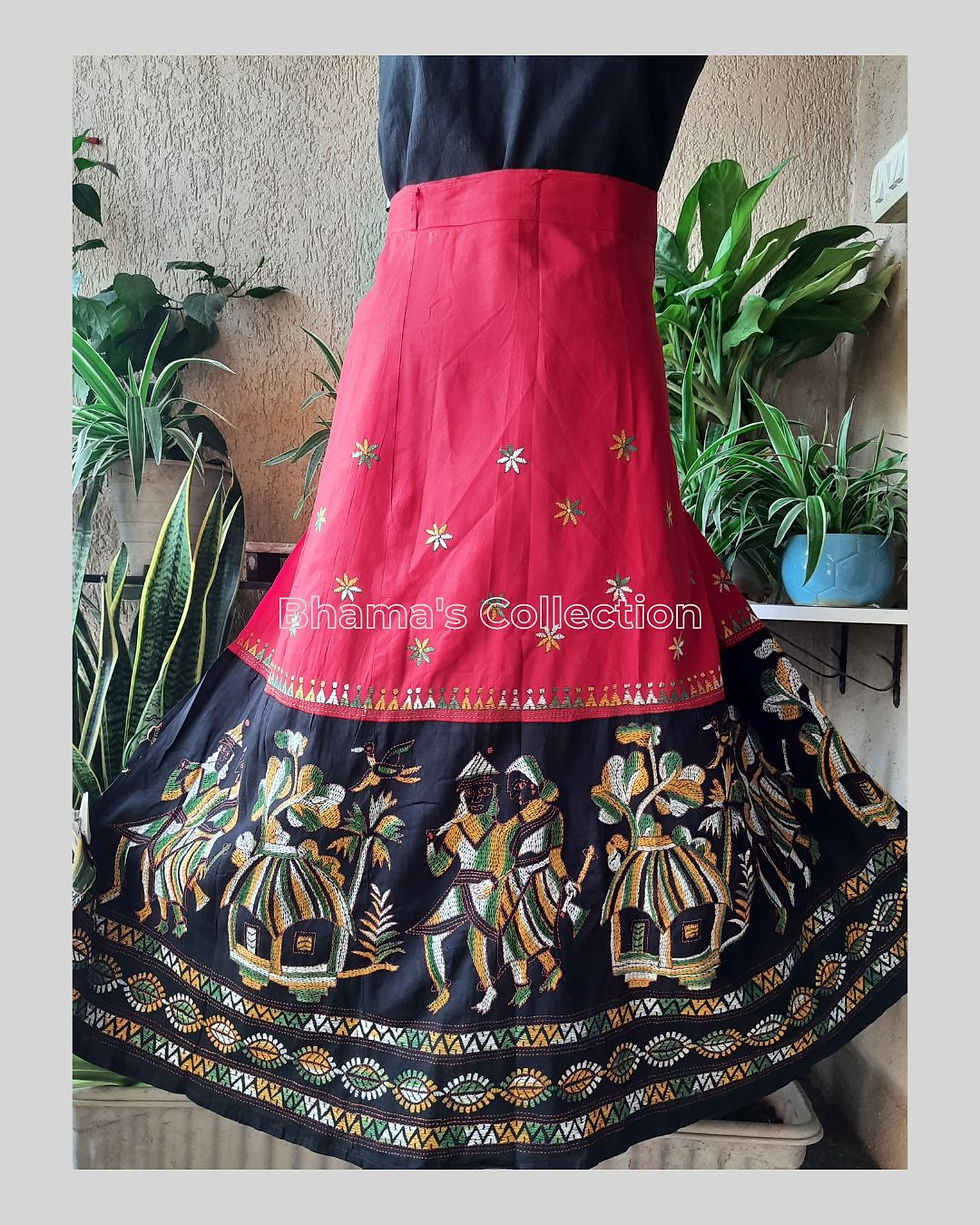 KANTHA COTTON WRAP-AROUND SKIRT