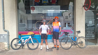 Rob and Ottie in front of shop in Port de Pollenca