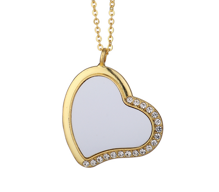 Miniatura: Cadena de corazón de lado sublimado (rhinestones a la mitad)