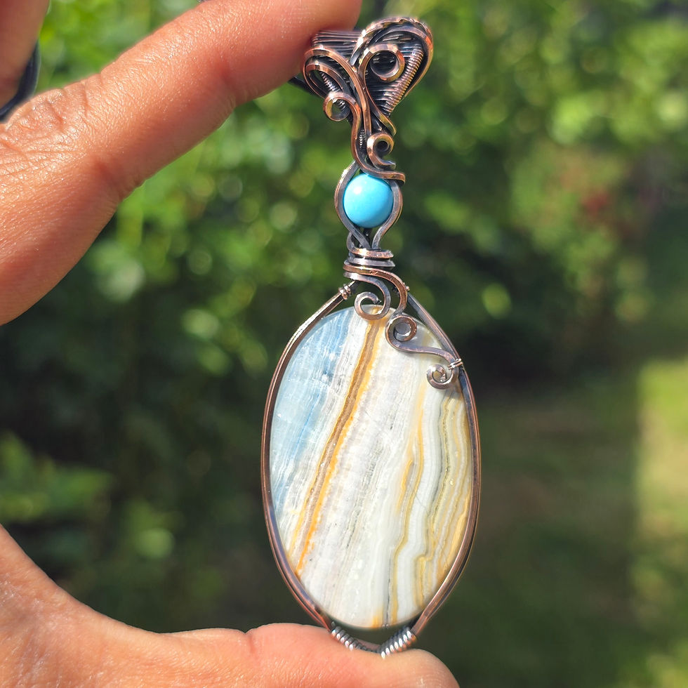 Thumbnail: Blue Scheelite and Turquoise • Goddess Pendant • Oxidised 