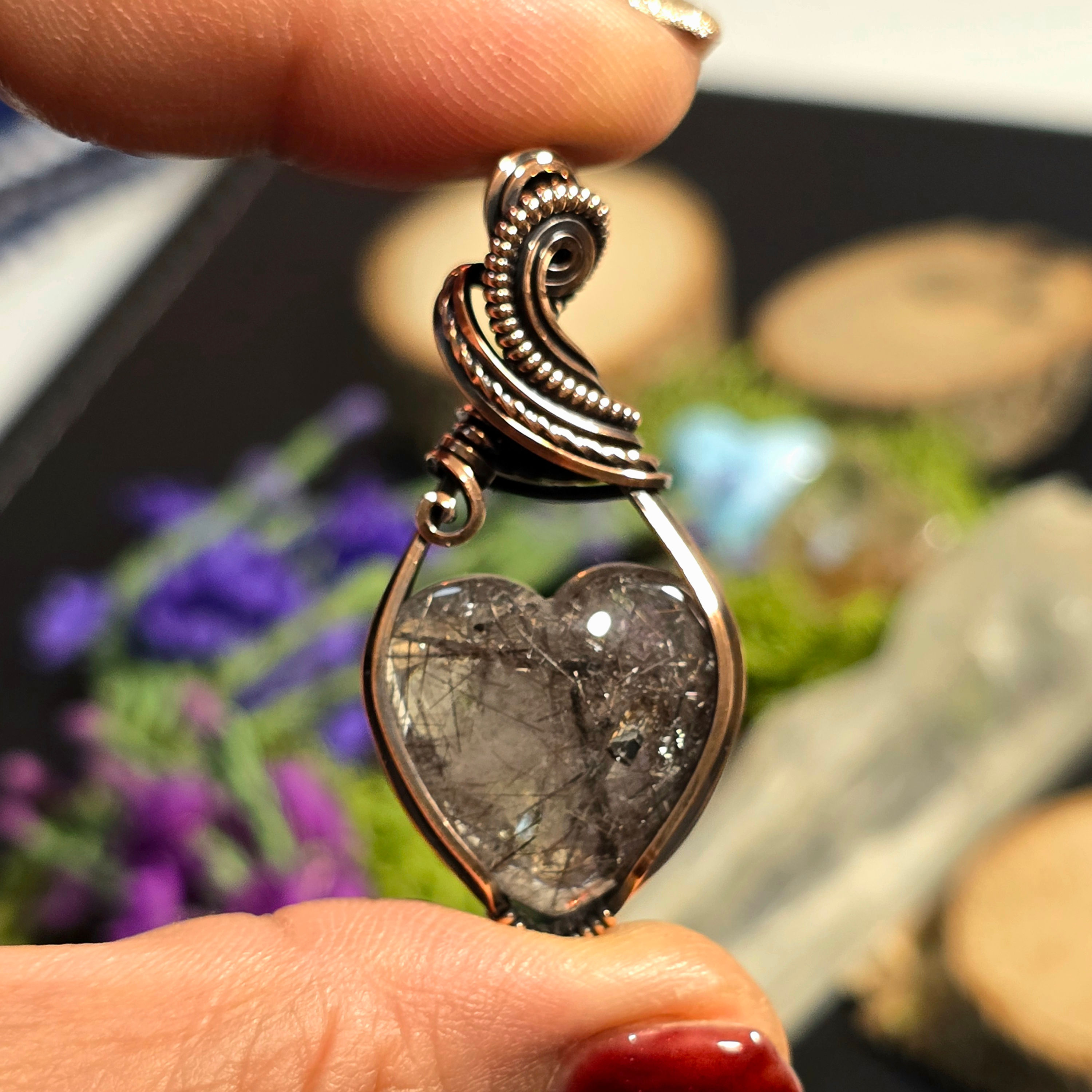 Silver Rutilated & Black Tourmaline in Quartz • Pendant • The Hearts Collection 