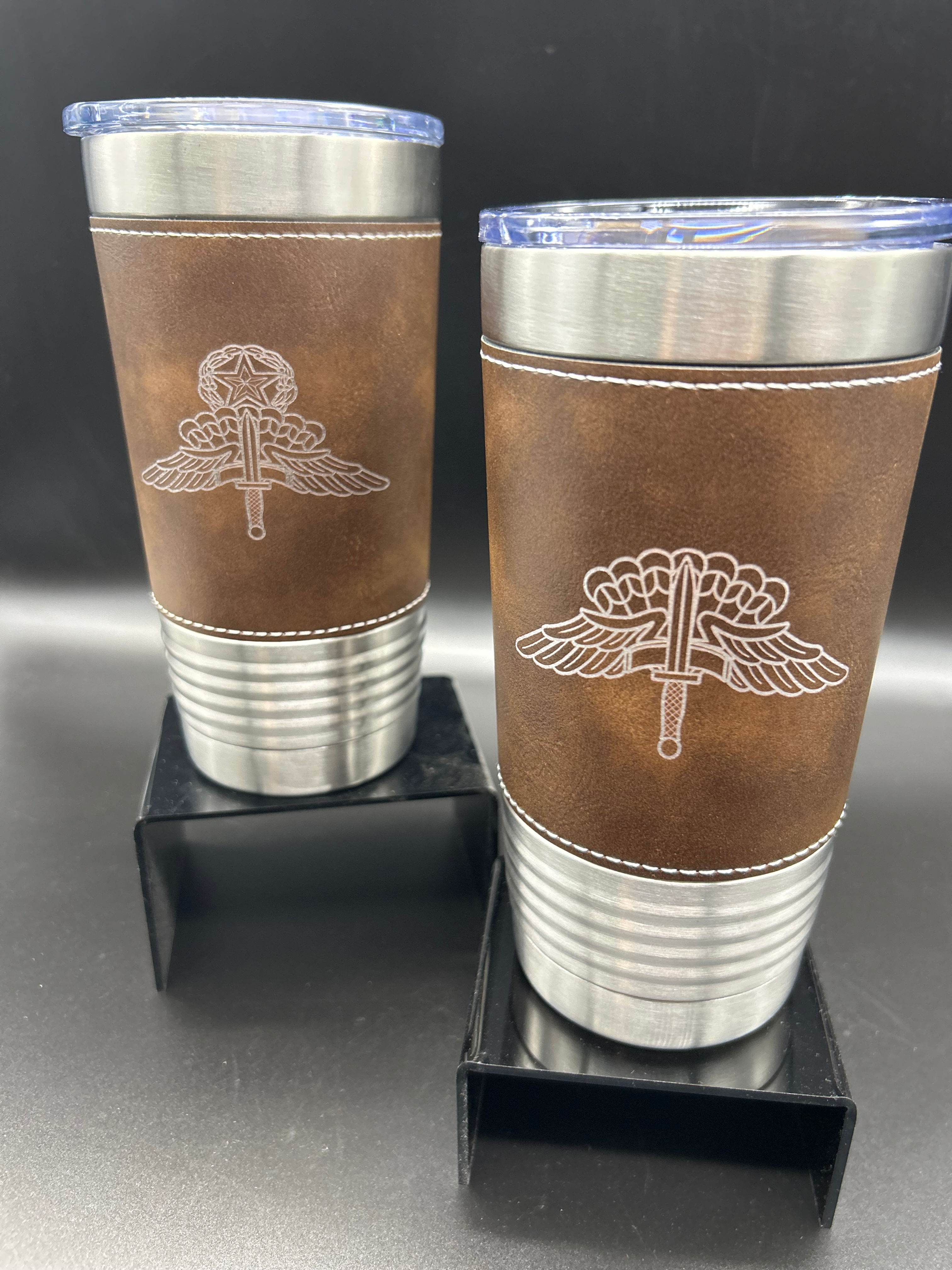 20oz Rustic Leather and Silver badged thermal mug