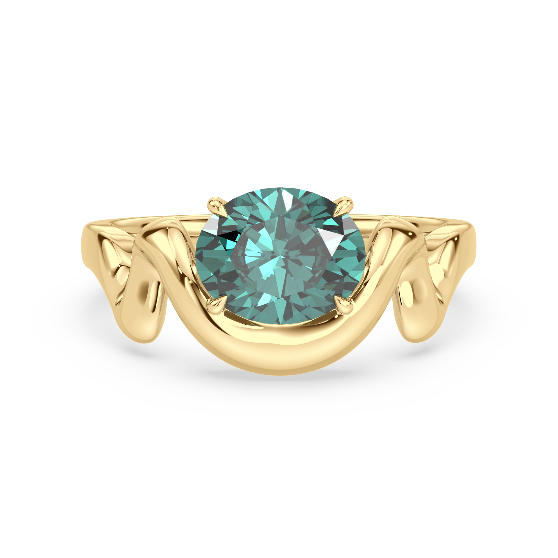 Flow Bluish-Green Tourmaline Ring in Yellow Gold by Eline Ewbank