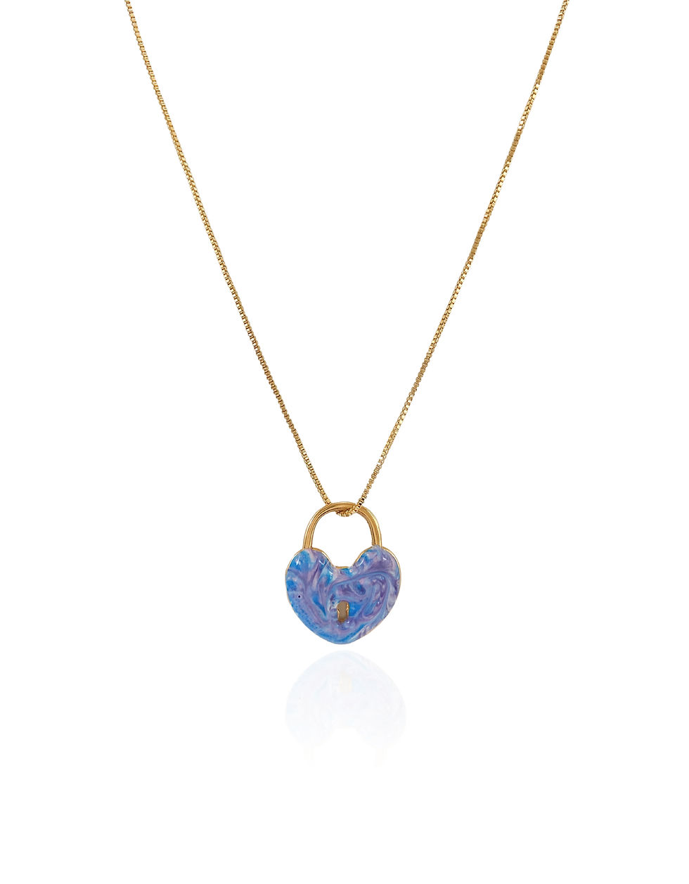 Colar Veneziana com Pingente Coração Cadeado Azul