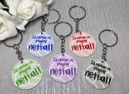 I'd rather be playing netball acrylic keyring in your chosen