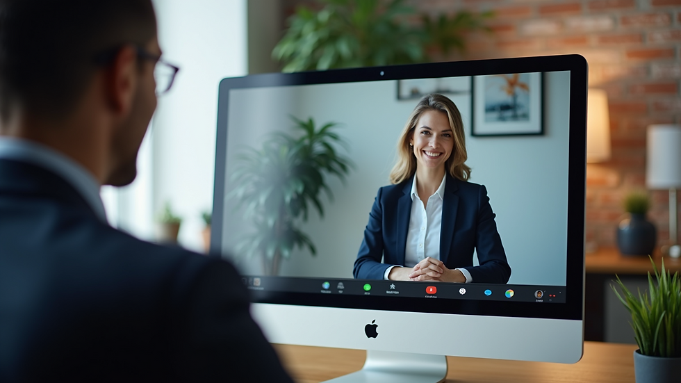 Eye-level view of a business professional engaging in a video conference