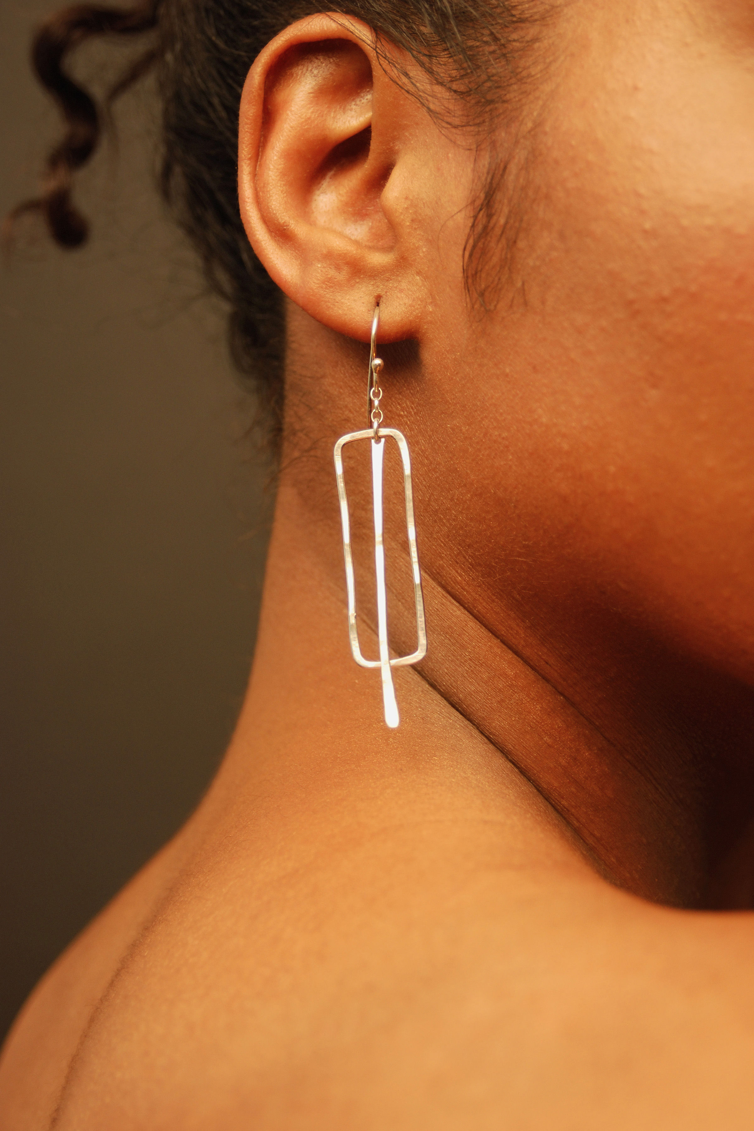 Sterling Silver Rectangle Stick Earrings