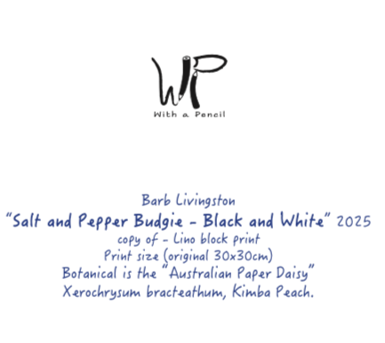 Back of the card for the black and white Salt and pepper card showing the written details of the print.