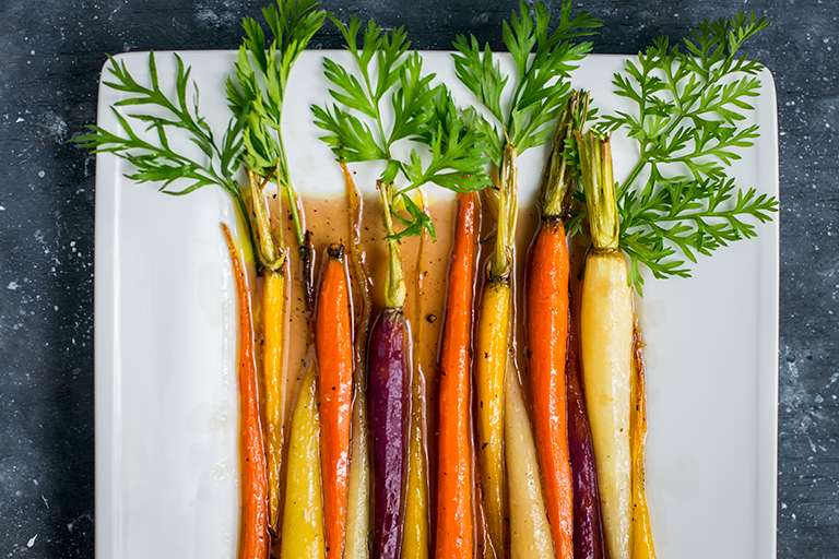 Maple glazed roasted rainbow carrots