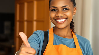 A cleaning lady, home cleaner, warm smile