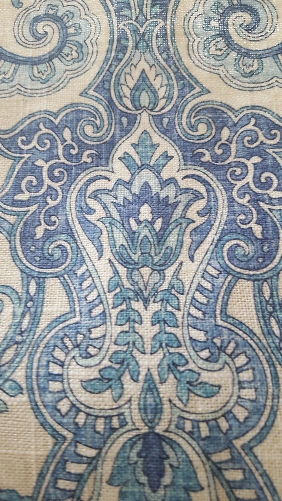 Thumbnail: SHADES OF BLUE PAISLEY PRINTED LINEN 3.5 yard piece DRAPERY UPHOLSTERY FABRIC